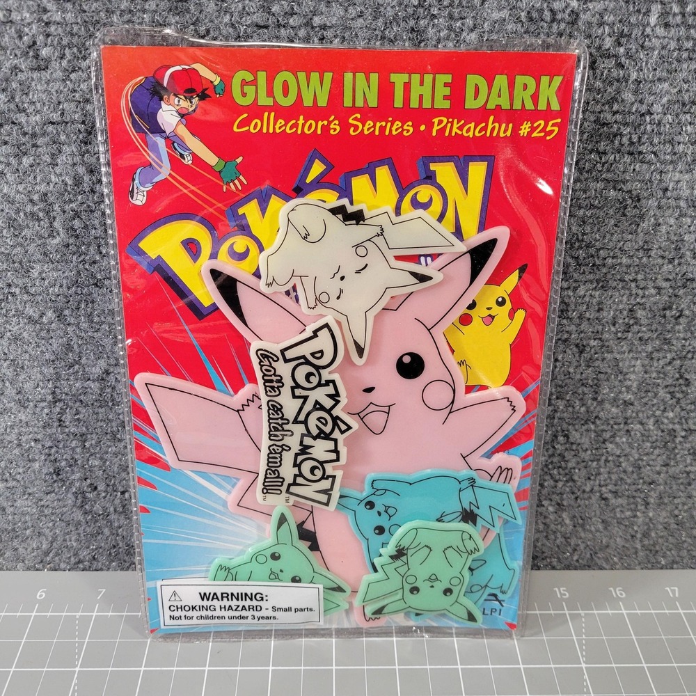 Vintage Pokemon‎ Glow In The Dark Pikachu #25 Multicolor Decal Shapes Sealed
